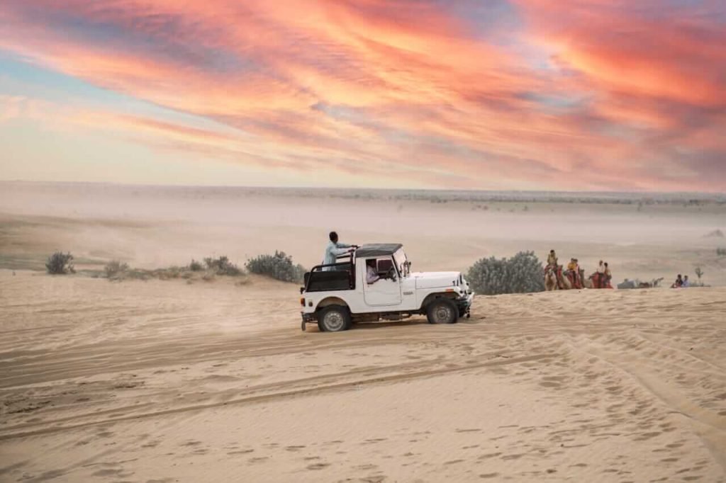 Golden sand dunes at sunset in the Thar Desert